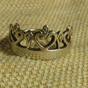 Silver 925 Heart Crown Ring Princess Queen